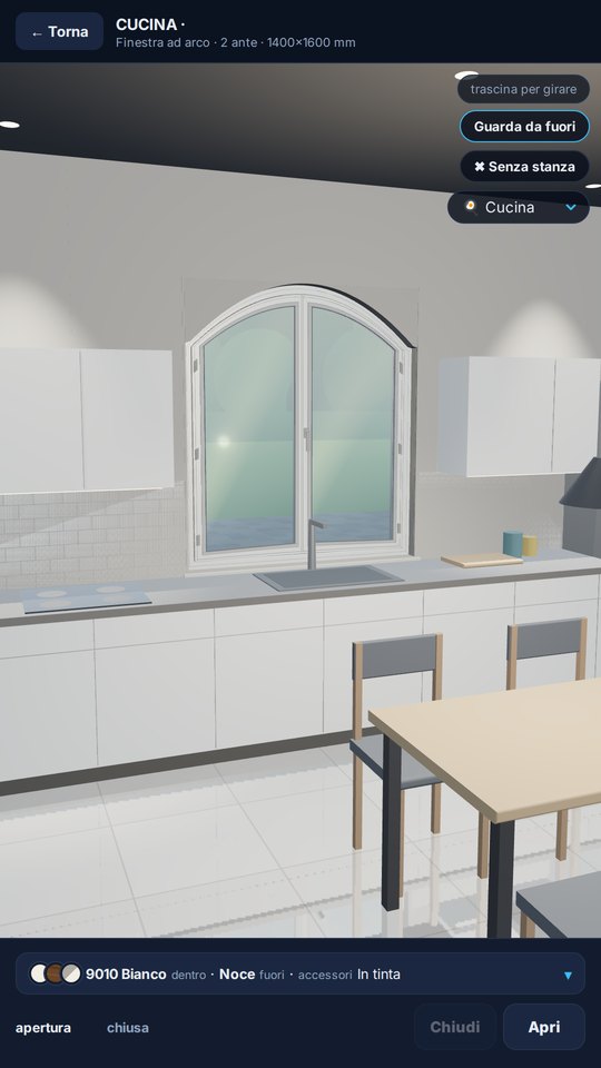 Finestra ad arco in 3D in una cucina
